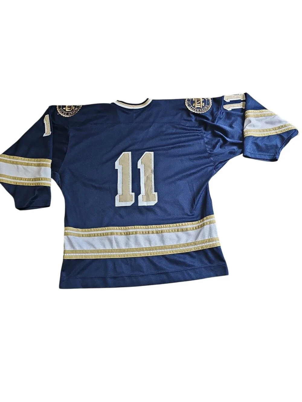 VTG Notre Dame Fighting Irish Hockey Jersey L CCHA Adidas Blue Gold Stitched EUC